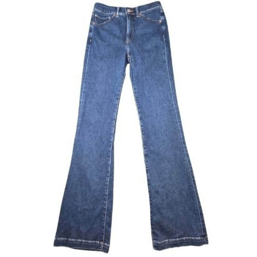 Express Boot High Rise Jeans 6 Long Dark Wash‎ Denim Retro 70s Womens - Picture 2 of 13